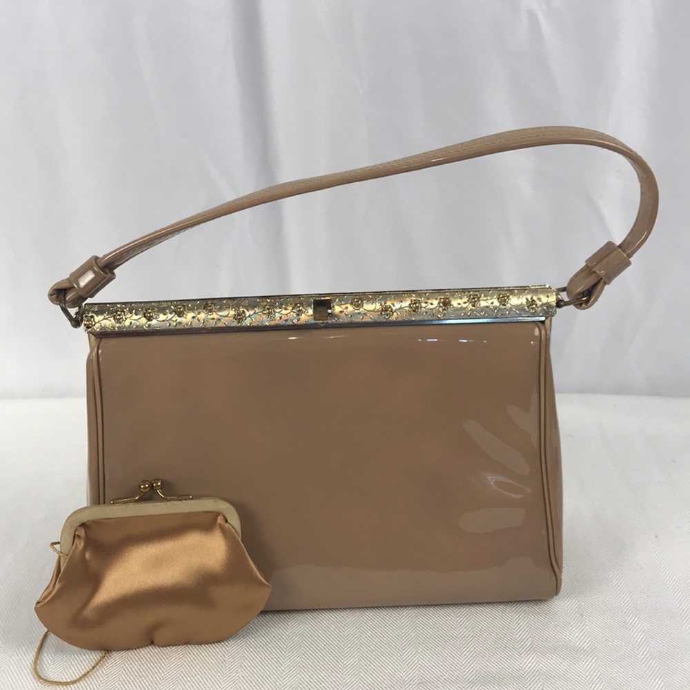 Vintage After Five Beige Handbag w/ Coinpurse